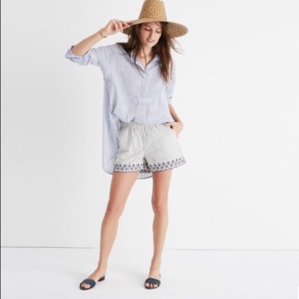 Madewell Striped Shorts with Embroidered Hem